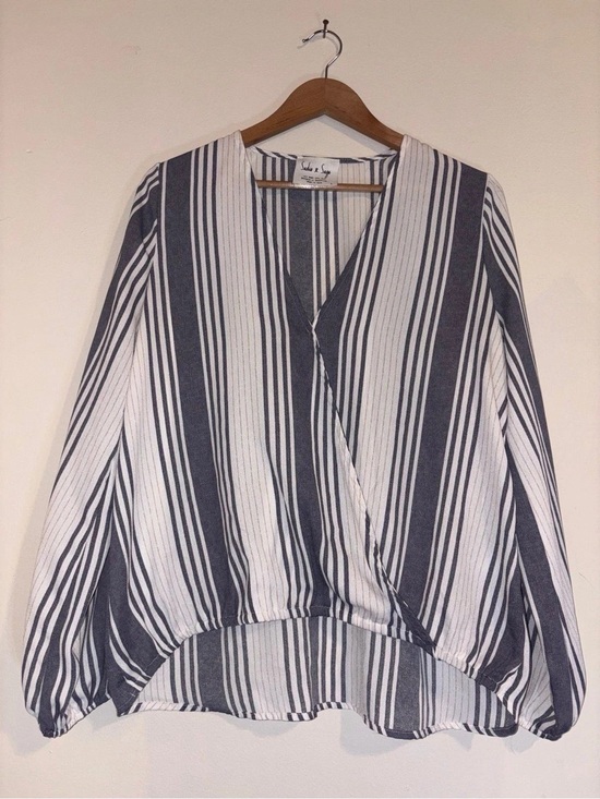 Sadie & Sage Tops - Sadie & Sage Navy and White Striped Wrap-Front Blouse
